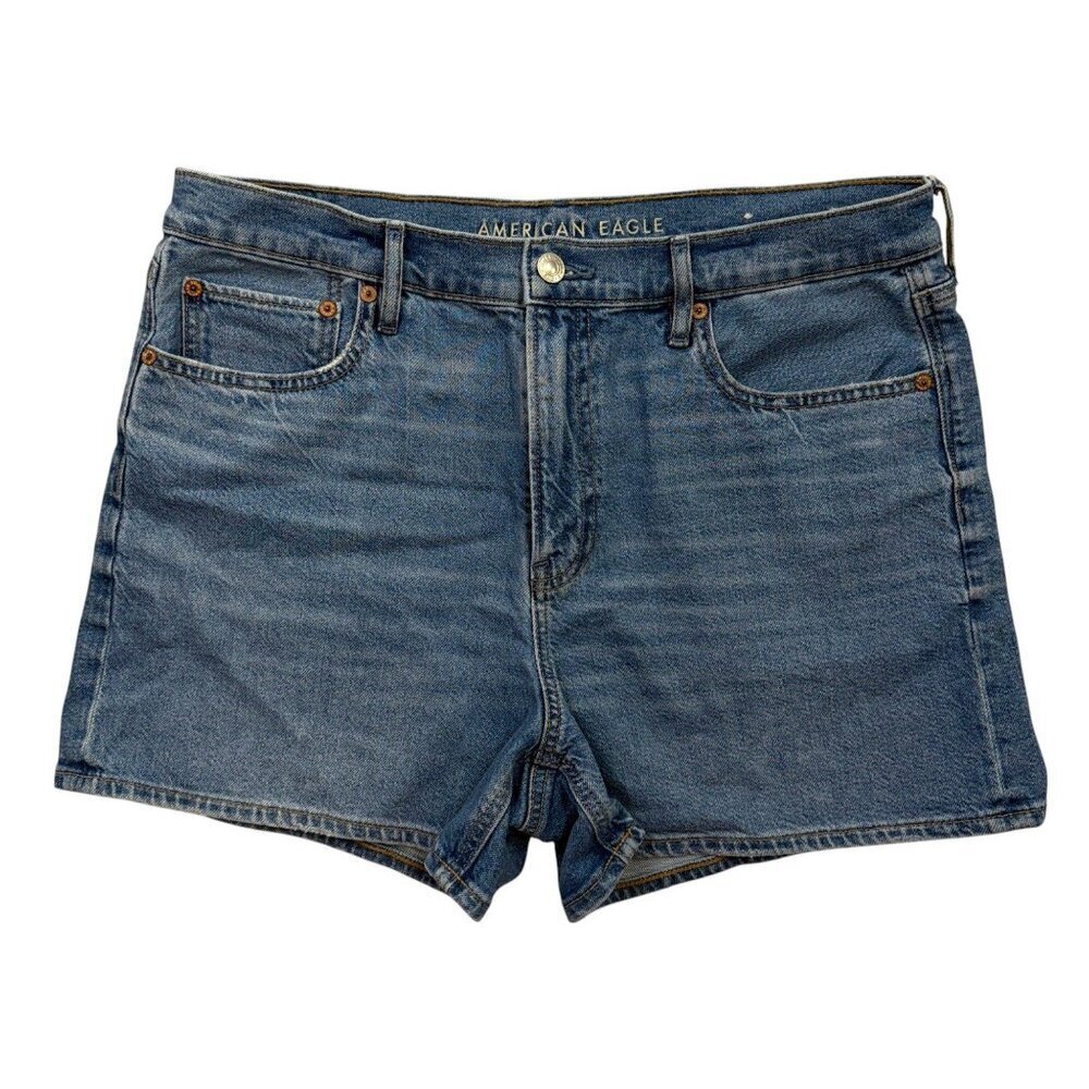 American Eagle Relaxed Jean Shorts Hi Rise Strigid Denim Mid Wash Womens 12